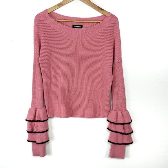 Express Ruffle Bell Sleeve Pullover Sweater Knit Sweater Boho/Retro Size S - Picture 2 of 6